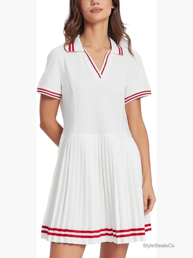 Women's Tennis Golf Dress Athletic Contrast Stripes V Neck Sleeveless Polo